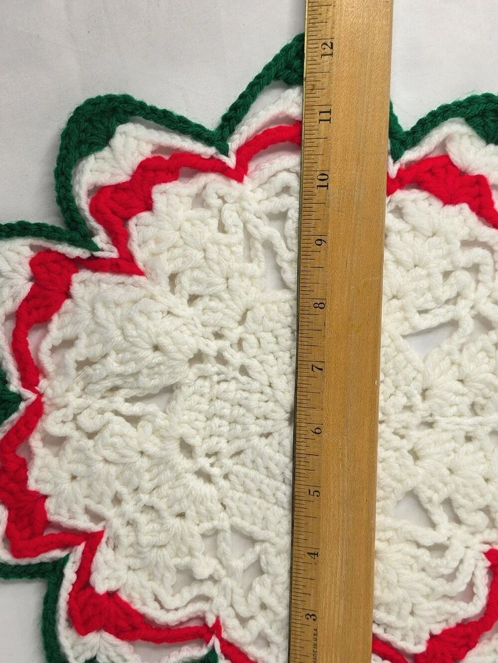 Vintage Handmade Crochet Christmas Doilies Table Placemat Red Green White